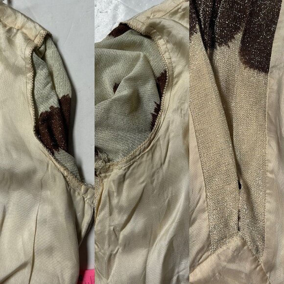 70s vintage metallic midi dress animal cow print beaded v-neck long sleeve. - Picture 11 of 12